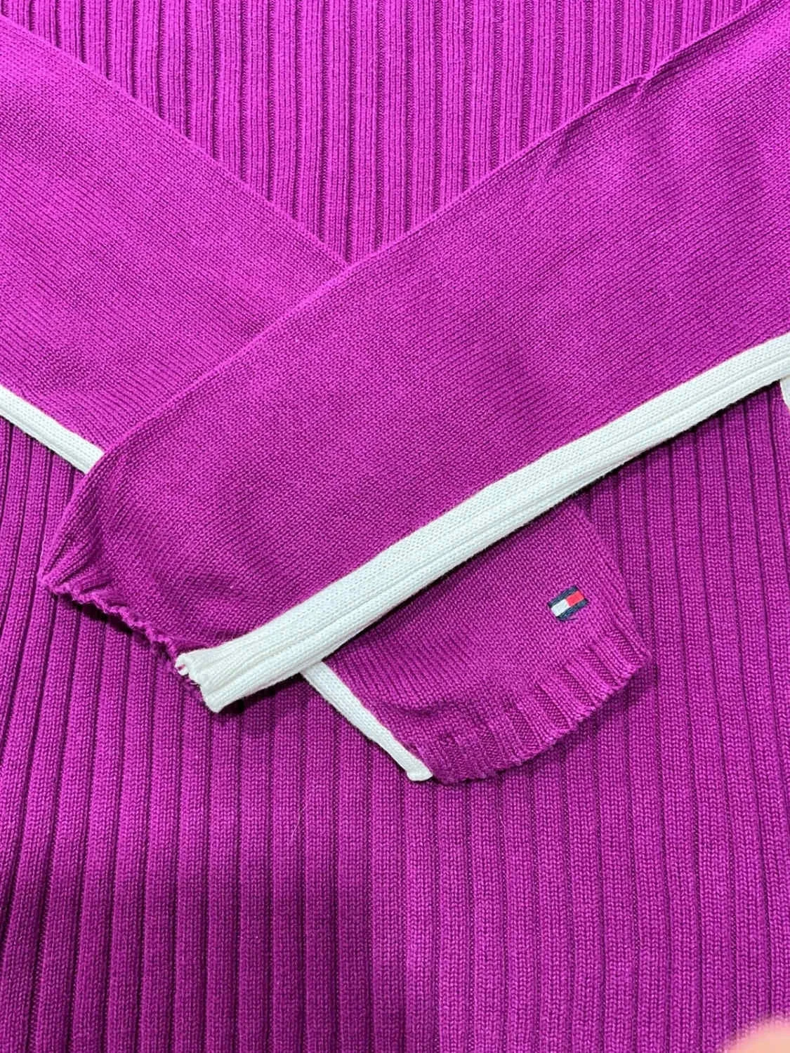 Pull Tommy Hilfiger col boutonné Femme L 100% Coton violet – photo 8